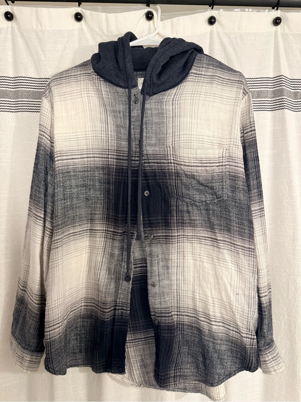 Black & White Plaid Hooded Shirt